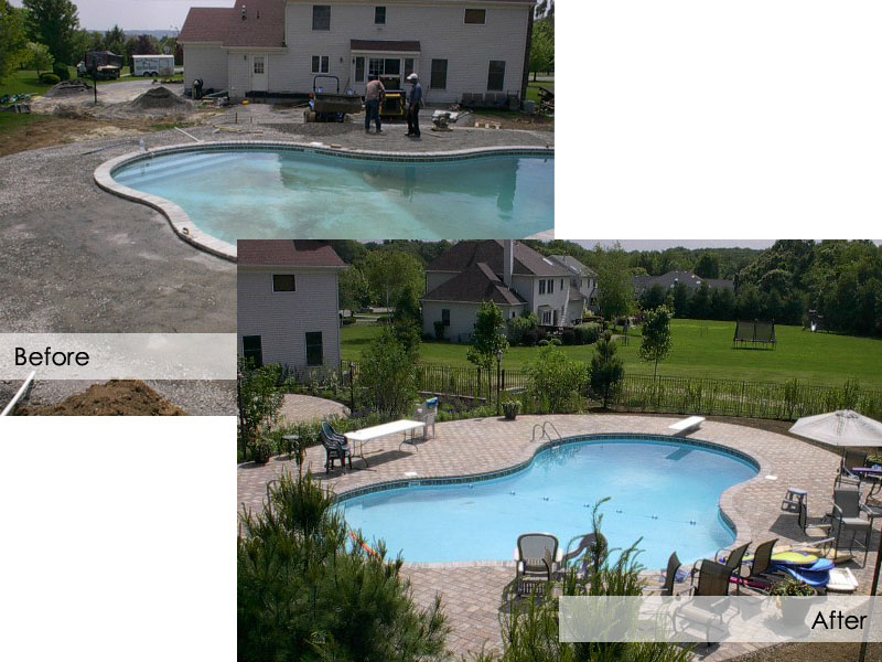 Outdoor Pool Landscape Before and After, Flanders NJ